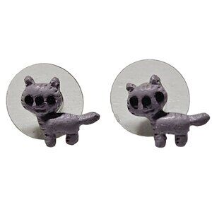 Handmade Purple Cat Stud Earrings Kitty Animal Lovers Fashion Jewelry Women